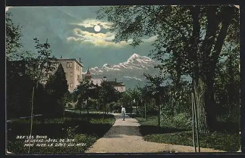 AK Bex-les-Bains, Le Grand Hôtel de Bex & Parc avec la Dent du Midi