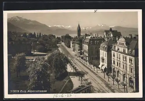 AK Zug, Alpenstrasse, Strassenbahn