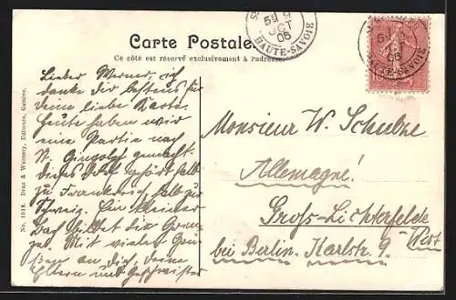 AK St. Gingolph, Ortsansicht vom See aus mit Ruderern