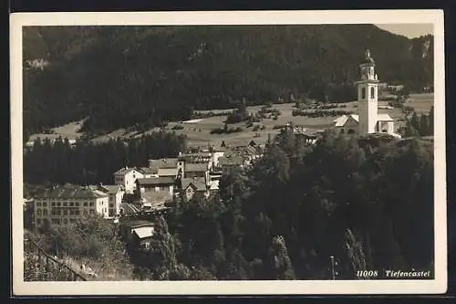 AK Tiefencastel, Ortsansicht mit Kirche aus der Vogelschau