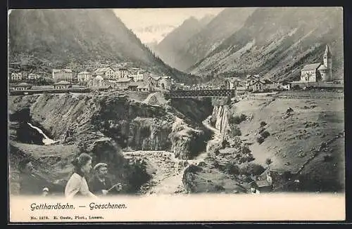 AK Goeschenen, Leute an der Gotthardbahn, um 1900