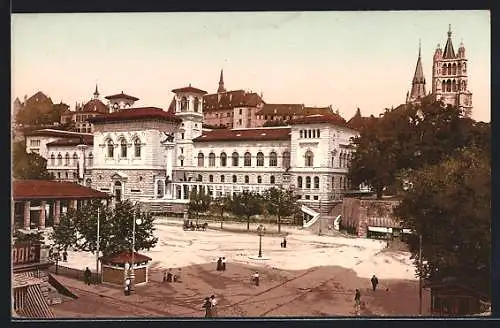 AK Lausanne, Place de la Riponne et la Cathérdrale