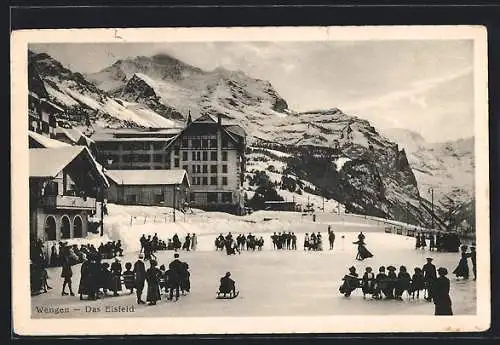 AK Wengen, Ortsansicht mit Eisfeld