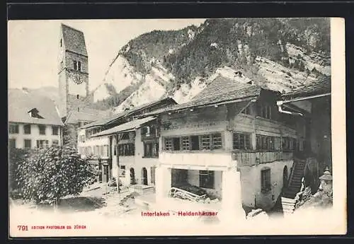 AK Interlaken, Heidenhäuser, Ortspartie nit Turm