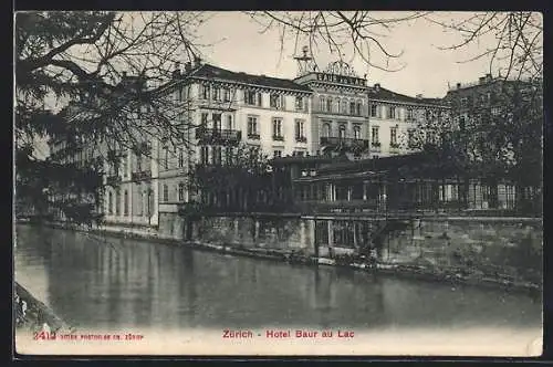 AK Zürich, Hotel Baur au Lac, vom Wasser gesehen