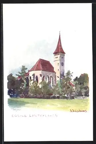 Künstler-AK Interlaken, Eglise