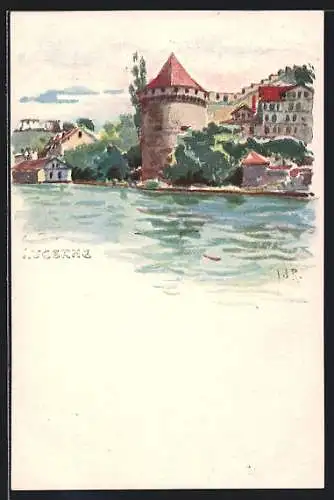 Lithographie Lucerne, Uferpartie