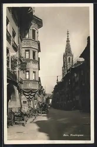 AK Bern, Kesslergasse mit Blick zum Turm des Münsters