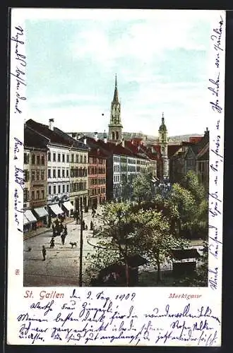 AK St. Gallen, Strasse Marktgasse mit Passanten