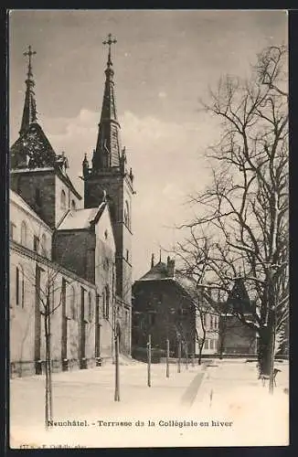 AK Neuchâtel, Terrasse de la Collégiale en hiver