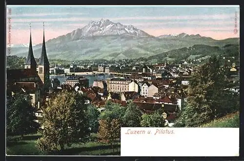 AK Luzern, Blick über Dächer auf Pilatus, um 1900