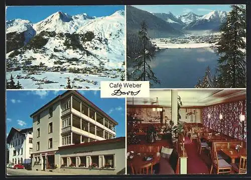 AK Davos-Dorf, Cafe Weber, Innenansicht, Teilansicht im Schnee