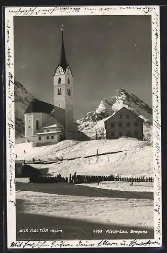 AK Galtür, Ortsansicht mit Kirche zur Winterzeit