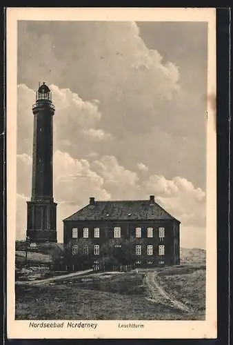 AK Norderney, Leuchtturm und Haus