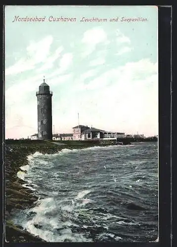 AK Cuxhaven, Leuchtturm und Seepavillon