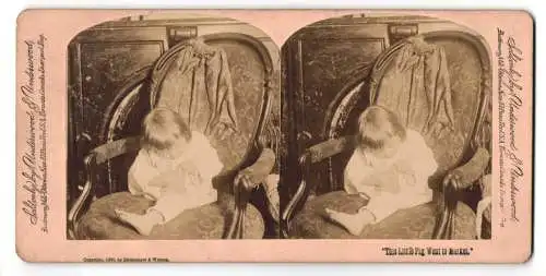Stereo-Fotografie Underwood & Underwood, Baltimore / MD., Kind zählt seine Zähen, the little Pig went to the Market