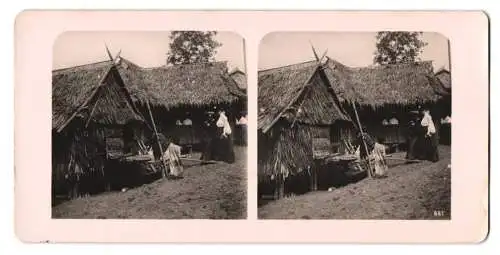 Stereo-Fotografie unbekannter Fotograf und Ort, Weltausstellung St. Louis 1904, Philippinen Häuser