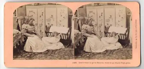Stereo-Fotografie B. W. Kilburn, Littleton, Mutter mit weinender Tochter welche nicht ins Bett will, Mutterglück