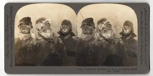 Stereo-Fotografie Keystone View Co., Meadville, Prospectors Returning to Camp at 62 Degrees Below zero, Alsaks