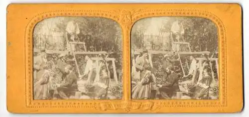 Stereo-Fotografie Adolphe Block, Paris, Schreiner / Tischler mit grosser Bügelsäge, Halt gegen das Licht