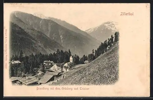 AK Brandberg /Zillerthal, Panorama mit dem Grünberg und Tristner