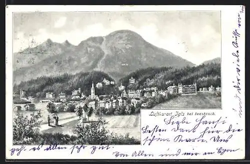 Künstler-AK Igls bei Innsbruck, Teilansicht mit Kirche
