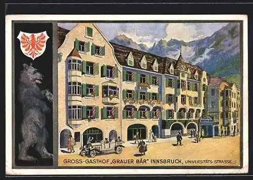 AK Innsbruck, Gross-Gasthof Grauer Bär an der Universitäts-Strasse