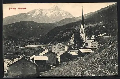 AK Sölden /Oetztal, Ortspartie mit Kirche