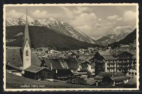 AK Seefeld, Ortsansicht mit Gebirge