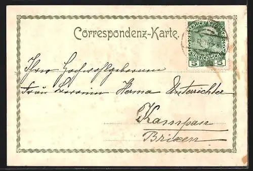 Präge-Lithographie Absam, Kirche mit Marienbild