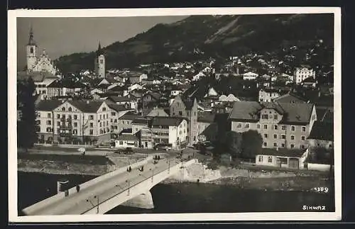 AK Schwaz, Gesamtansicht mit Flussbrücke