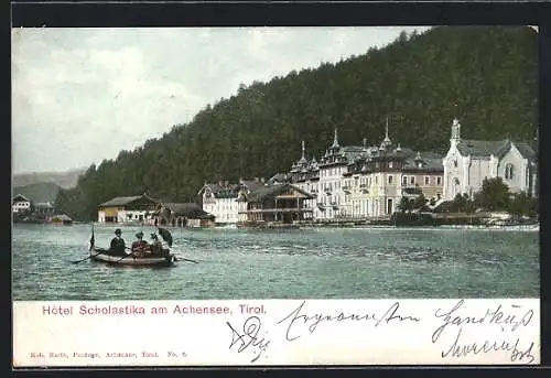 AK Achensee, Uferpartie mit Blick auf Hotel Scholastika