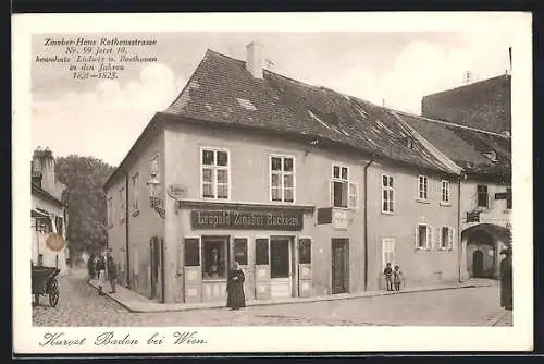 AK Baden, Zinober-Haus, Bäckerei, Rathausstr. 10, ehem. Haus v. L. v. Beethoven