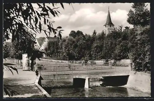 AK Ditzingen, Glemspartie mit Brücke