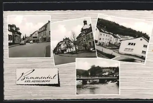 AK Bammental /Krs. Heidelberg, Strassenpartie mit Gasthaus, Rathaus, Brücke