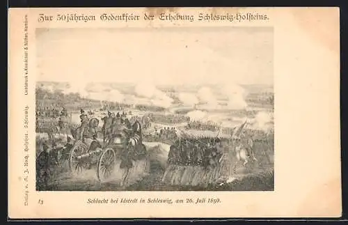 Lithographie Idstedt in Schleswig, 50 jährige Gedenkfeier der Erhebung Schleswig-Holsteins, Schlacht bei Idstedt 1850
