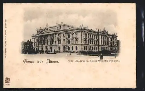 AK Hamburg-Altona, Neues Rathaus mit Kaiser-Wilhelm-Denkmal