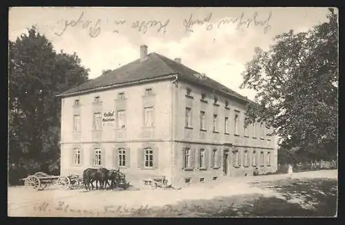 AK Bad Lausick, Blick auf Gasthof Etzoldshain mit Kutsche