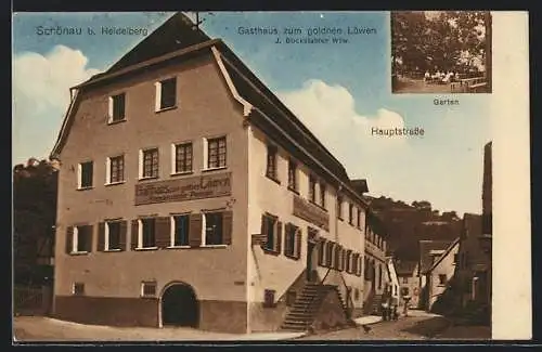 AK Schönau b. Heidelberg, Gasthaus zum goldnen Löwen an der Hauptstrasse, Garten