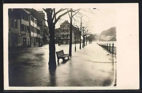 Foto-AK Heidelberg /Neckar, Überschwemmung um 1914 am Neckarufer mit Geschäft Karl Seppich