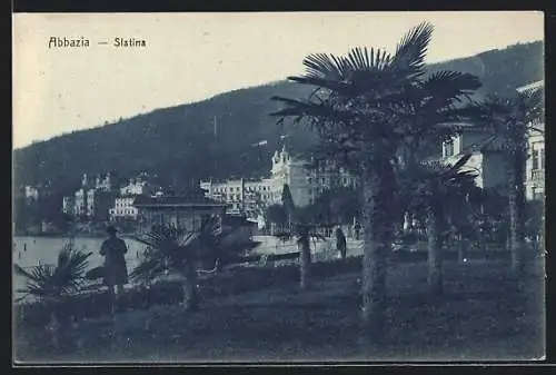 AK Abbazia, Promenade mit Palmen