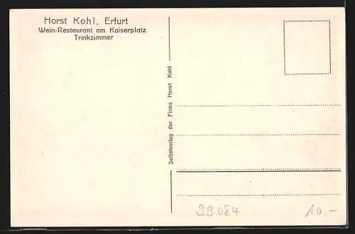 AK Erfurt, Trinkzimmer im Weinrestaurant und Konditorei-Cafe von Horst Kohl am Kaiserplatz