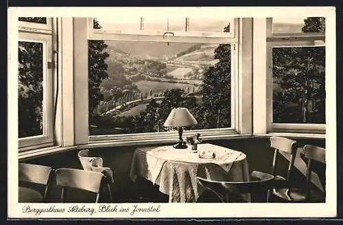 AK Arnstadt am Fusse des Thüringer Waldes, Berggasthaus Alteburg mit Blick ins Jonastal