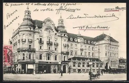 AK Erfurt, Hotel Erfurter Hof, Pferdewagen