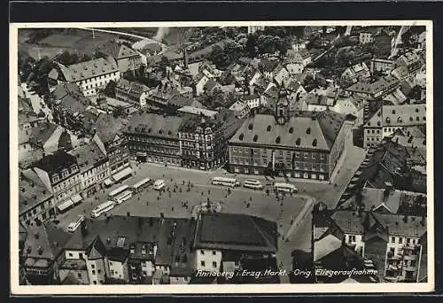 AK Annaberg i. Erzg., Markt mit Bussen, Fliegeraufnahme