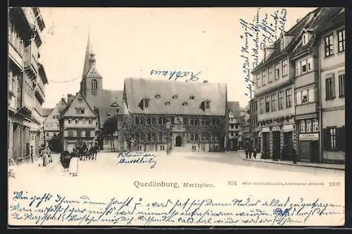 AK Quedlinburg, Marktplatz mit Kirche