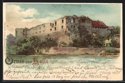 Lithographie Halle a.S., Ruine Moritzburg