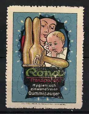 Reklamemarke Rona Transparent, Hygienisch einwandfreier Gummisauger, Mutter mit Kind