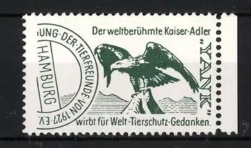 Reklamemarke Yank, Verein der Tierfreunde e.V., der weltberühmte Kaiser-Adler wirbt für den Welt-Tierschutz-Gedanken