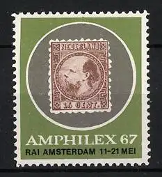 Reklamemarke Amsterdam, Amphilex 1967, Briefmarke Niederlande 15 Cent